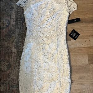 Lulu's Ivory Lace Asymmetrical Dress